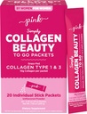 אבקת PINK Collagen Go | 20 חבילות נסיעות | Unflavored אבקת Type 1 & 3 | Gluten Free & Non-GMO Grass פד פפטידס