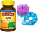 Nature Made Iron 65 מ"ג (325 מ"ג Ferrous Sulfate) טבליות, תוסף תזונה עבור Red Blood Cell Support, 365 Tablet, 365 Day Supply עם ארגן גלולות שבועיות