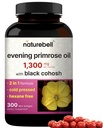 שמן ה- NatureBell Evening Primrose עם Black Cohosh, 1,300 מ"ג פריון, 300 מיני-Softgels | Cold Pressed Seeds, Retains 130mg GLA for Womens Health & Skin Care - Hexane Free, Non-GMO