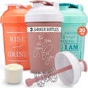 GOMOYO [3-Pack] 20Ounce Shaker Bottle with Action-Rod Mixer | חלבונים שיקר בקבוק עם ציטוטים מוטיבציה | Shakers for Protein Shakes הם BPA Free ו-Dishwasher Safe