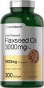 Horbäach Flaxseed Oil Softgel קפסולות 3000 מ"ג | 300 Count | High Potency | עם אומגה 3 6 9 | Non-GMO, Gluten Free | Cold Pressed Flax Seed