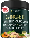 5in1 ג'ינג'ר ו- Turmeric תוספים עם Ceylon Cinnamon, Garlic - Digestion, Immune, Brain & Heart Health Support - 100 קפסולות טבעוניות