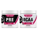 Honey Badger טרום עבודה אבקה & BCAA Amino Acids אבקת Bundle | Beta Alanine, Caffeine & ויטמין C + אלקטרוליטים | טבעוני Keto Sugar Free & Paleo עבור גברים ונשים | 30 משרתים (Wild Berry)