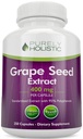 Purely Holistic Grape Seed לחלץ 20,000 מ"ג - 250 קפסולות טבעוניות - 8 + חודש אספקה - סטנדרטי ל -95% פוליפנולים - 400 מ"ג לקפסולה - כוח מקסימלי Grapeseed - non-GMO & Pesticide חינם חינם