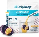 DripDrop Sugar Freehydrtion Packets - Zero Passion פירות - Single Serve Electrolytes אבקת משקאות Mix - non-GMO, Gluten Free, טבעוני - 32 Sticks