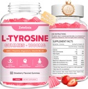 2 Pack L- Tyrosine Gummies, L-Tyrosine חניכיים, L-theanine Gummies עם ויטמין B6 D3, Focus Gummies תמיכה זיכרון, אנרגיה, Mood for Adults & Kids, Strawberry Flavor, 120 הרוזן ספירה