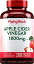 Piping Rock Apple Cider Vinegar כמוסות 1800 מ"ג | 200 גלולות | פורמולה פוטנט | תוסף ACV לגברים ונשים | Non-GMO, Gluten Freeten